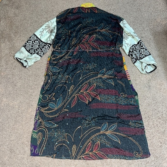 Guru For Life Upcycled Patchwork Mixed Floral Print 100% Silk Sari Kimono Boho - Picture 9 of 14